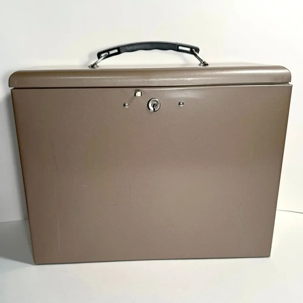 Vintage Rockway Metal File Box Tan 13.5” x 5” x 8.75” Security